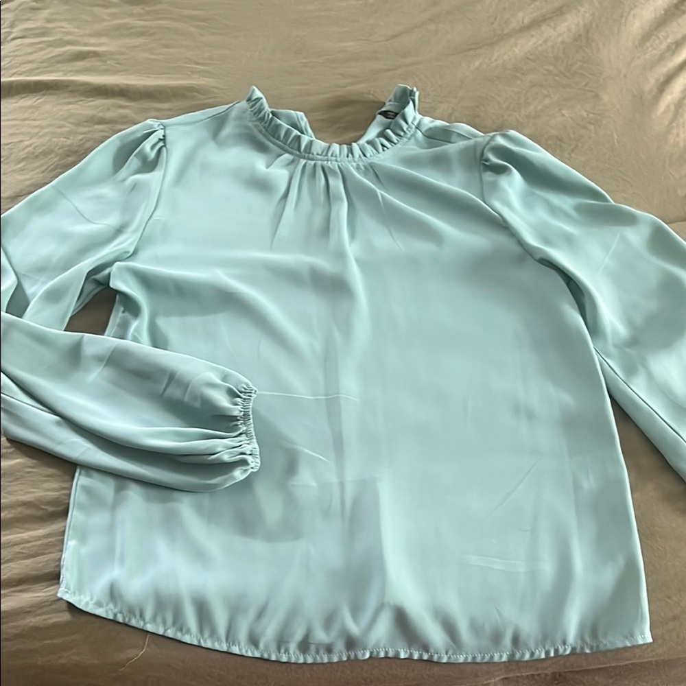 SHEIN Green Ruffled Long Sleeve Blouse